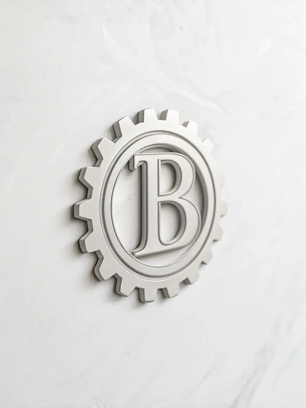 A minimalist logo design featuring a stylized letter 'B' intertwined with a gear, symbolizing branding and technical expertise, set against a clean white background.